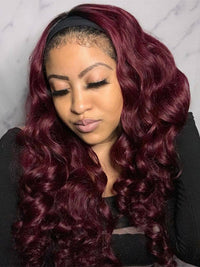 99J Burgundy Hair Headband Wig With Black Roots 3D Body Wave Human Hair Wigs