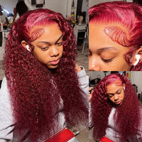 [Air Wig] 99J Burgundy 13x4 Lace Wig Deep Curly Human Hair