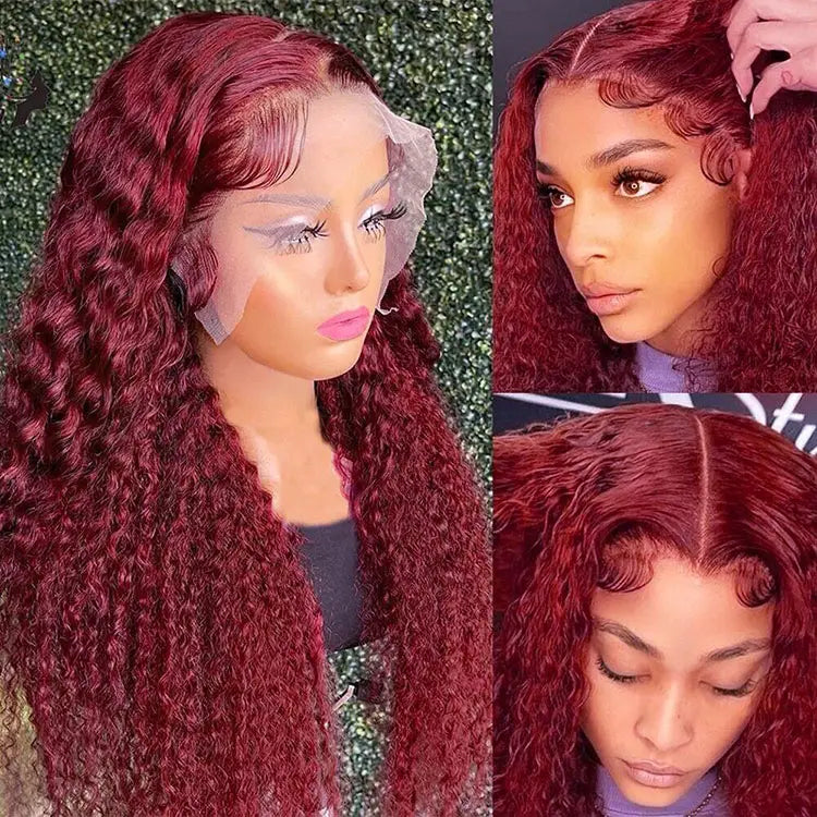 [Air Wig] 99J Burgundy 13x4 Lace Wig Deep Curly Human Hair