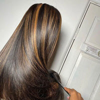Bleached Knots Brown Highlight Wig Bone Straight 5x5 13x4 Lace Front Human Hair Wigs