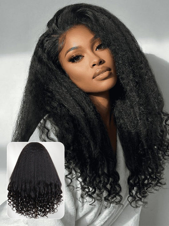 Kisslove Kinky Straight Hair with Spiral Curl Ends 13x6 Lace Frontal Wig Glueless Burmese Curly Wigs