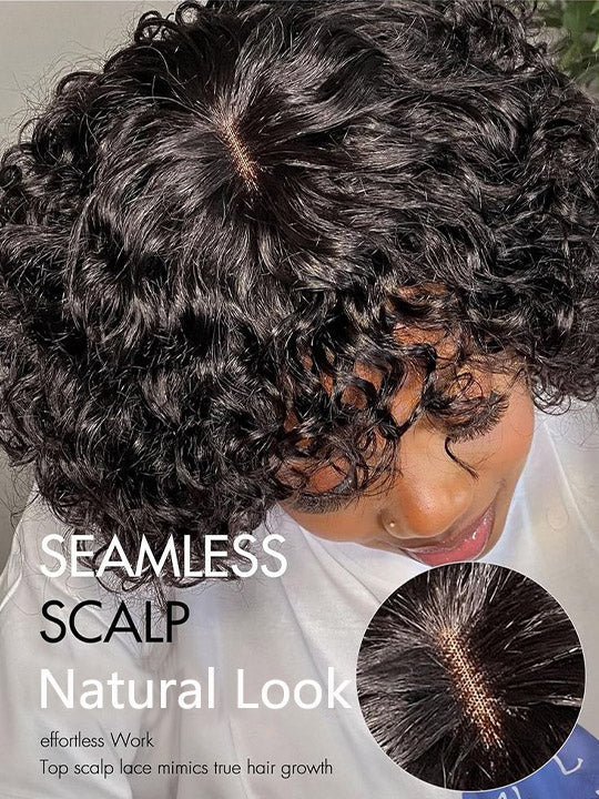 Glueless 250% Density Brown Highlights Kinky Curly 3x1 Middle Part Bob Wig with Bangs Pull & Go Wig