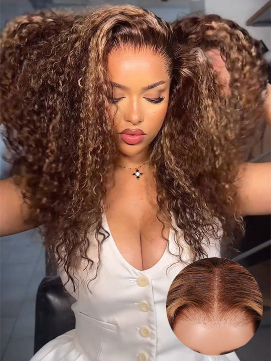 Bleached Knots Highlight Wig Deep Wave 13x4 HD Lace Frontal Virgin Human Hair Wigs