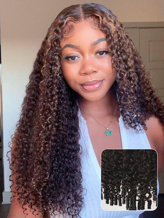 Kisslove Hair Brown Highlight Burmese Curly 13x6 Lace Frontal Wig Pre Everything Glueless Human Hair Wig