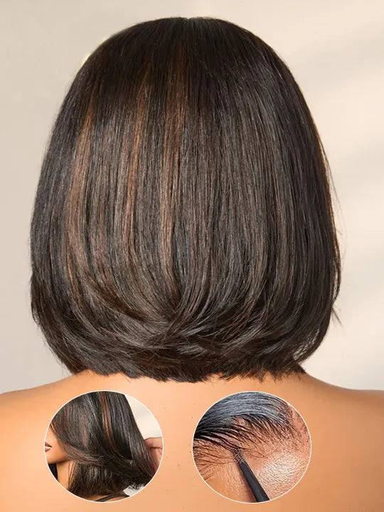 Kisslove Hair 300% Density 7x5 Bye Bye Knots Layered Yaki Straight Short Bob Wig Invisi Drawstring Glueless Bob Wigs