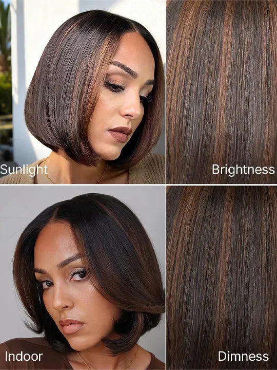 Kisslove Hair 300% Density 7x5 Bye Bye Knots Layered Yaki Straight Short Bob Wig Invisi Drawstring Glueless Bob Wigs