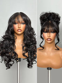 KissLove Pre Everything Body Wave Wig with Bangs Pre Styled Glueless Invisi-Drawstring Wig