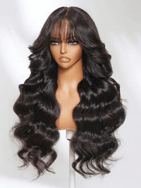 KissLove Pre Everything Body Wave Wig with Bangs Pre Styled Glueless Invisi-Drawstring Wig