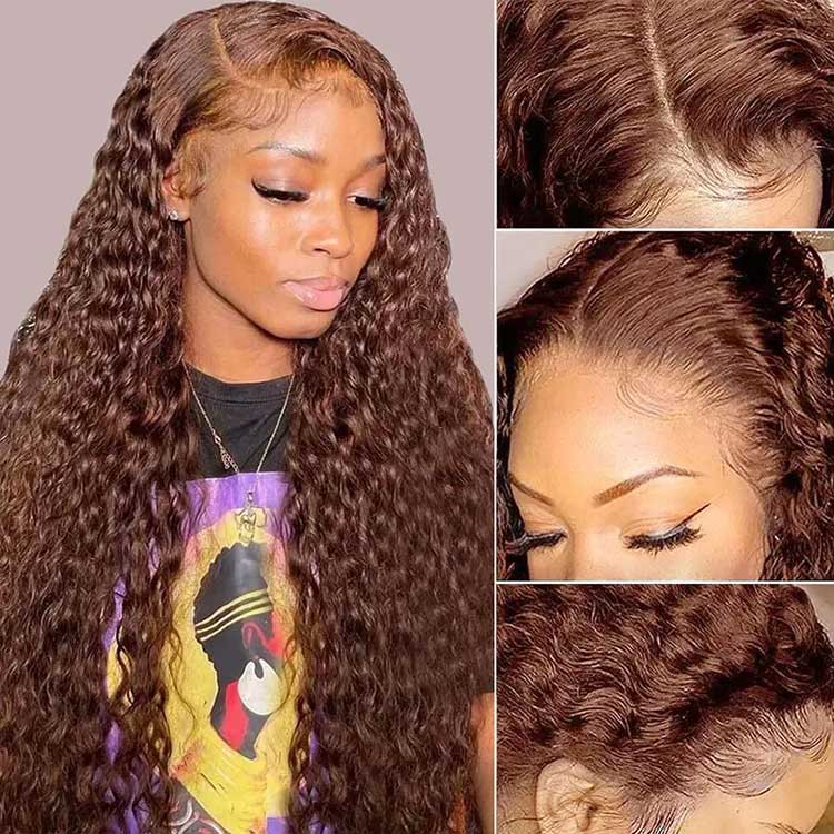 [Air Wig] #4 Chocolate Brown Deep Wave 5x5 13x4 13x6 Lace Wigs 100% Human Hair