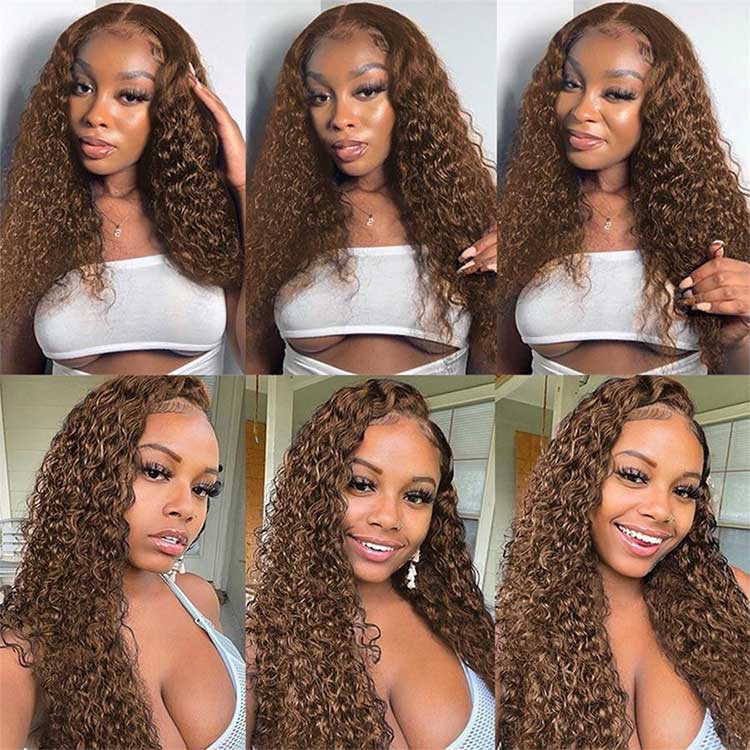 [Air Wig] #4 Chocolate Brown Deep Wave 5x5 13x4 13x6 Lace Wigs 100% Human Hair