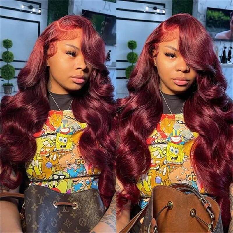 [Air Wig] 99J Burgundy 13x4 Lace Front Wig 3D Body Wave With Breathable Cap