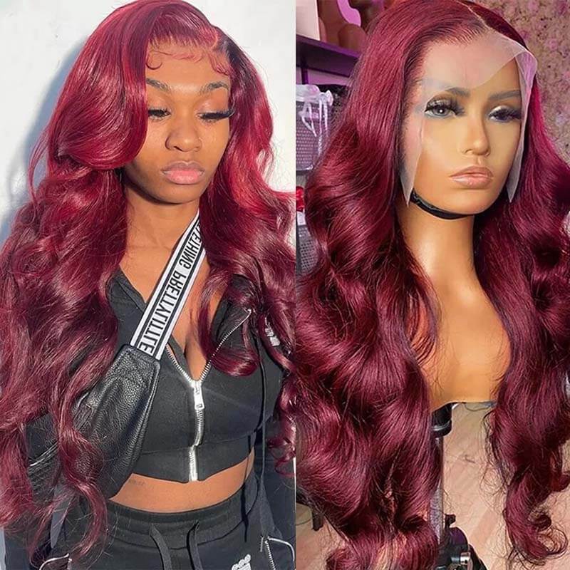 [Air Wig] 99J Burgundy 13x4 Lace Front Wig 3D Body Wave With Breathable Cap