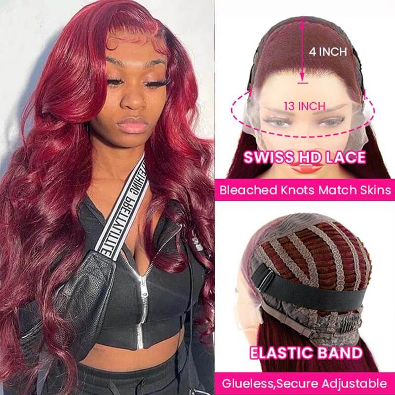 [Air Wig] 99J Burgundy 13x4 Lace Front Wig 3D Body Wave With Breathable Cap
