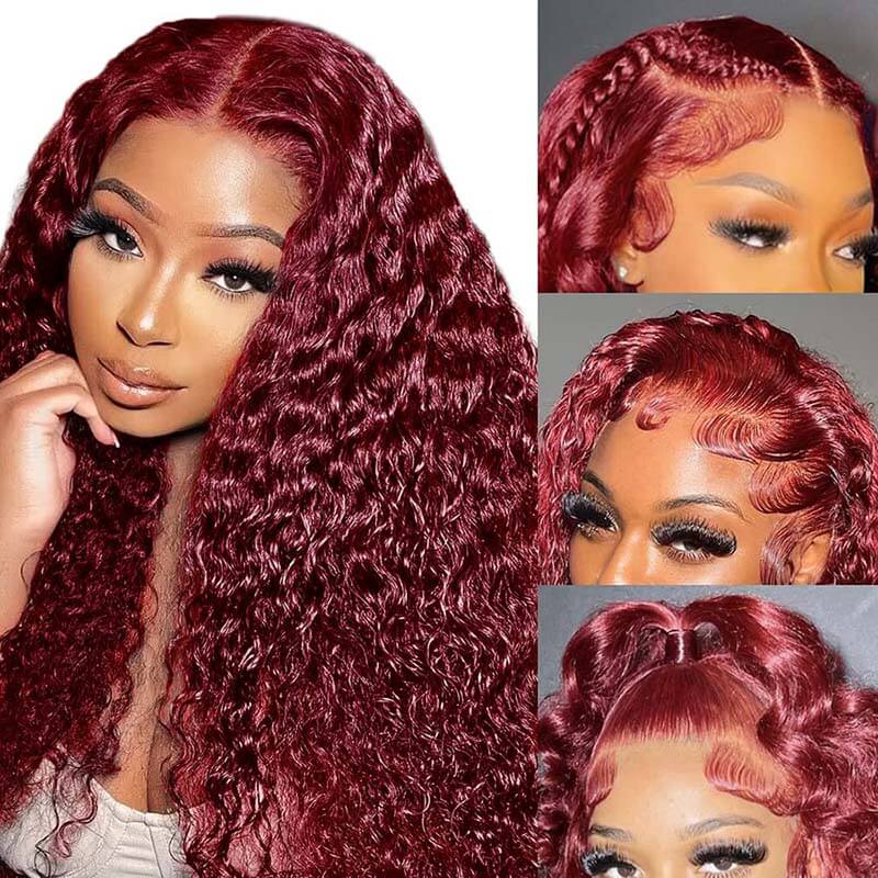 [Air Wig] 99J Burgundy 13x4 Lace Wig Deep Curly Human Hair