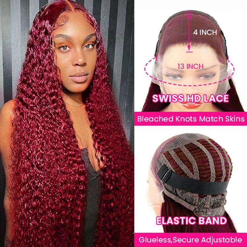 [Air Wig] 99J Burgundy 13x4 Lace Wig Deep Curly Human Hair