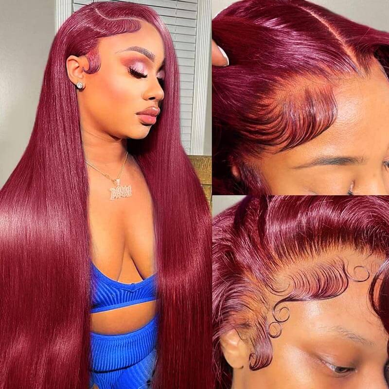[Air Wig] 99J Burgundy 13x4 Lace Wig Straight Human Hair