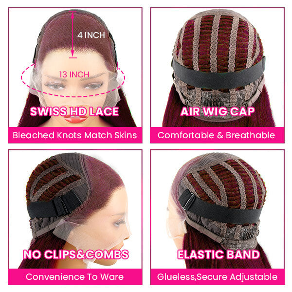 [Air Wig] 99J Burgundy 13x4 Lace Front Wig 3D Body Wave With Breathable Cap