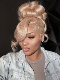 Kisslove Ash Blonde Hair 3D Body Wave Wig Snug Fit Invisi Strap 360 Lace Frontal Wigs