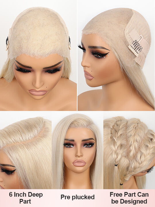 Bone Straight Ash Blonde Wig 13x4 13x6 HD Transparent Lace Human Hair Wigs
