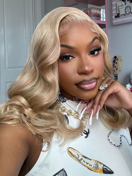 13x6 HD Lace Front Wig Ash Blonde Hair 3D Body Wave 100% Human Hair Wigs