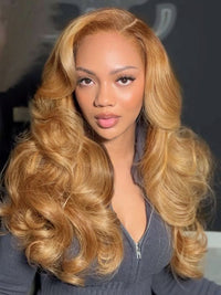 #27 Honey Blonde 3D Body Wave 5x5 13x4 Lace Front Wig Pre Plucked Light Brown Colored Wig