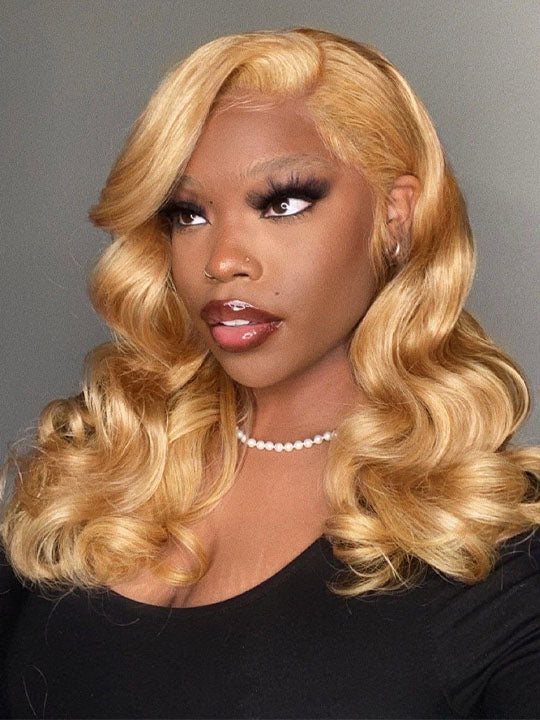 #27 Honey Blonde 3D Body Wave 5x5 13x4 Lace Front Wig Pre Plucked Light Brown Colored Wig