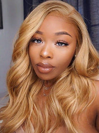 #27 Honey Blonde 3D Body Wave 5x5 13x4 Lace Front Wig Pre Plucked Light Brown Colored Wig