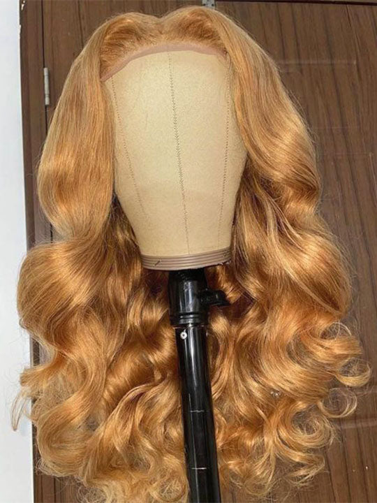 #27 Honey Blonde 3D Body Wave 5x5 13x4 Lace Front Wig Pre Plucked Light Brown Colored Wig