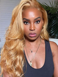 #27 Honey Blonde 3D Body Wave 5x5 13x4 Lace Front Wig Pre Plucked Light Brown Colored Wig