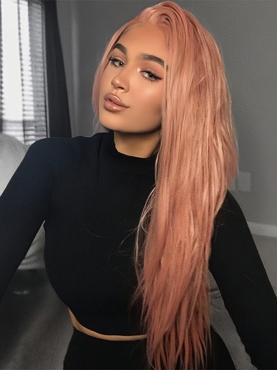 Kisslove Ash Pink Blonde Hair 3D Loose Body Wave Wig Dusty Rose Pink Color Pull Go Drawstring Wig