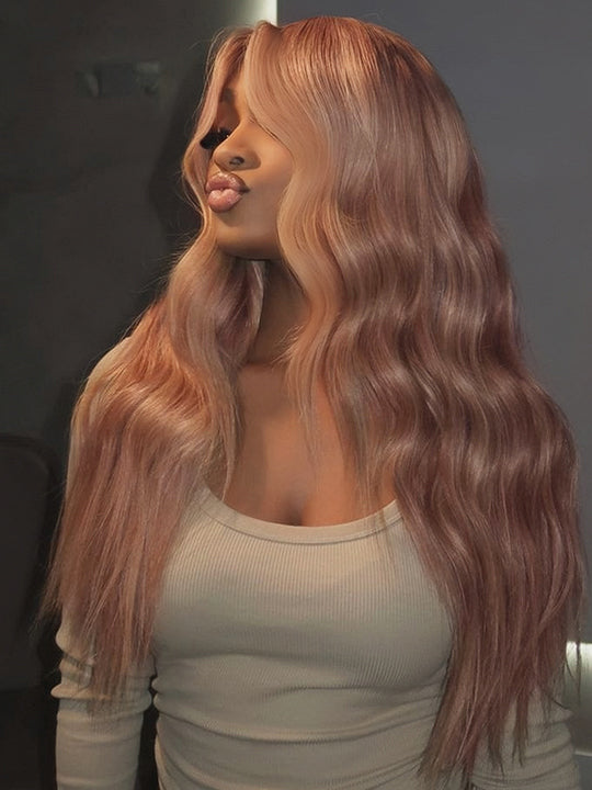 Kisslove Ash Pink Blonde Hair 3D Loose Body Wave Wig Dusty Rose Pink Color Pull Go Drawstring Wig