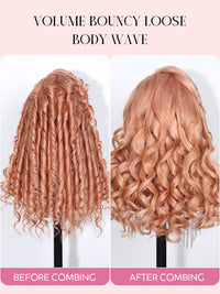 Kisslove Ash Pink Blonde Hair 3D Loose Body Wave Wig Dusty Rose Pink Color Pull Go Drawstring Wig