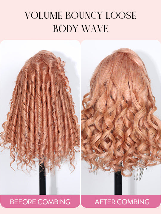Kisslove Ash Pink Blonde Hair 3D Loose Body Wave Wig Dusty Rose Pink Color Pull Go Drawstring Wig