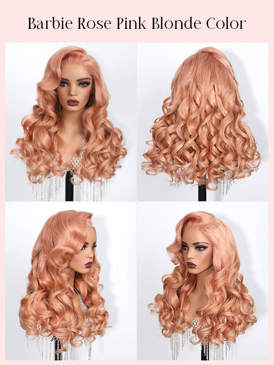 Kisslove Ash Pink Blonde Hair 3D Loose Body Wave Wig Dusty Rose Pink Color Pull Go Drawstring Wig