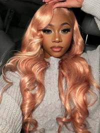 Kisslove Ash Pink Blonde Hair 3D Loose Body Wave Wig Dusty Rose Pink Color Pull Go Drawstring Wig