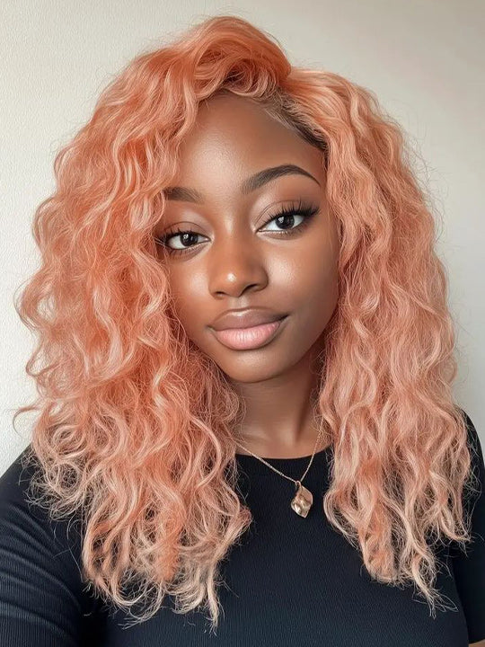 Kisslove Ash Pink Blonde Hair 3D Loose Body Wave Wig Dusty Rose Pink Color Pull Go Drawstring Wig
