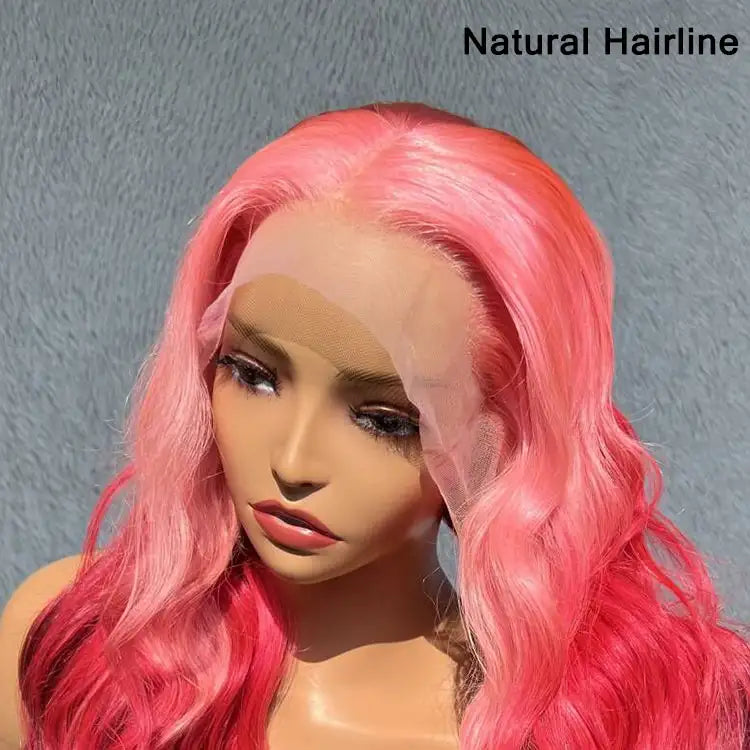 Ombre Pink Color Wig Three Tone 3D Body Wave 13x4 Lace Frontal Human Hair Wigs