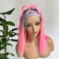 Ombre Silver Pink Bob Wig 13x4 HD Lace Wigs Human Hair Bob Wigs