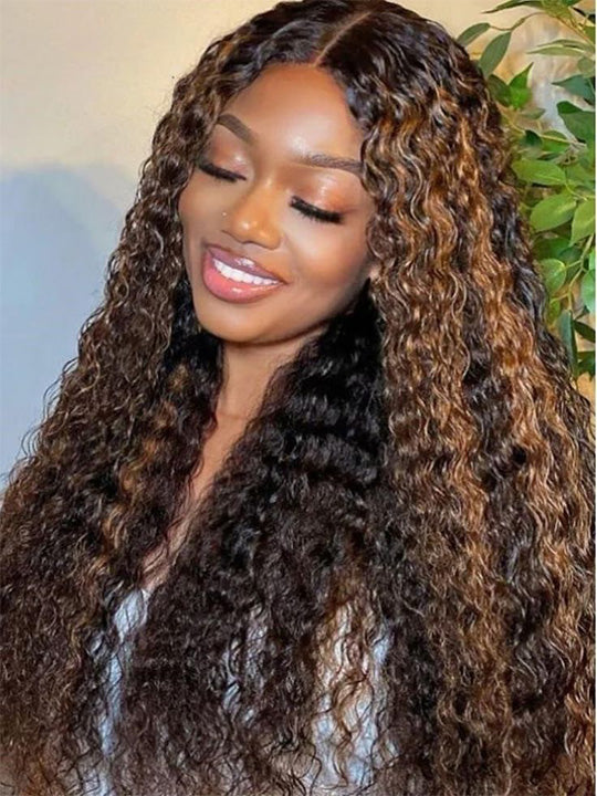 Full 13x6 Lace Frontal Highlights Wig Deep Wave Bye Bye Knots Colored Human Hair Wigs