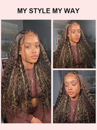 Kisslove Black Hair With Brown Highlights Water Wave Wig Pre Everything Invisi Drawstring 360 Lace Frontal Wig