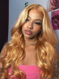 #27 Honey Blonde 3D Body Wave 5x5 13x4 Lace Front Wig Pre Plucked Light Brown Colored Wig