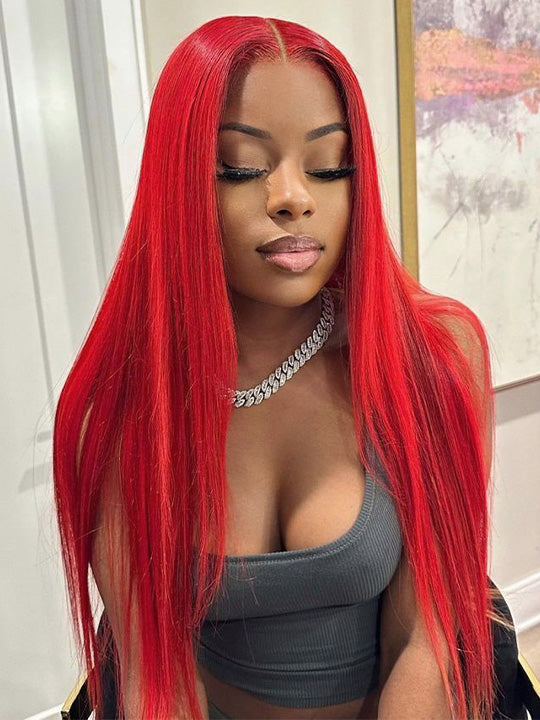 Red Wig Straight Hair Dyed From 613 Blonde Hair 13x4 Lace Front Human Hair Wigs