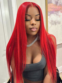 Red Wig Straight Hair Dyed From 613 Blonde Hair 13x4 Lace Front Human Hair Wigs