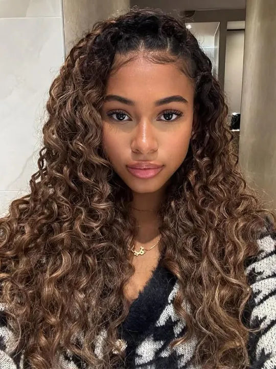 Brown Balayage Water Wave Miracle Knots Crochet Hair Colored Human Hair Extensions for Braids