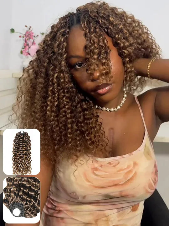 Brown Balayage Water Wave Miracle Knots Crochet Hair Colored Human Hair Extensions for Braids
