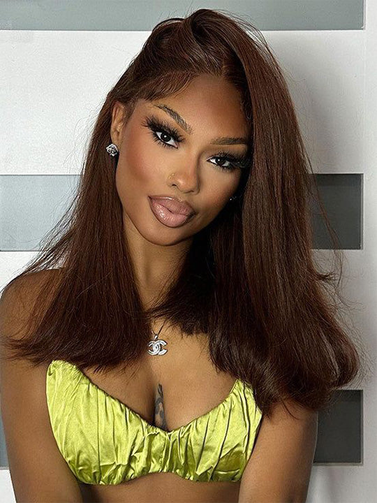 #4 Chocolate Brown Straight Bob Hair 5x5 13x4 Lace Front Wigs 100% Human Hair