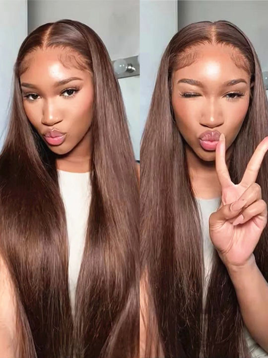#4 Chocolate Brown Color Straight Hair 5x5 13x4 13x6 Lace Front Wigs Human Hair