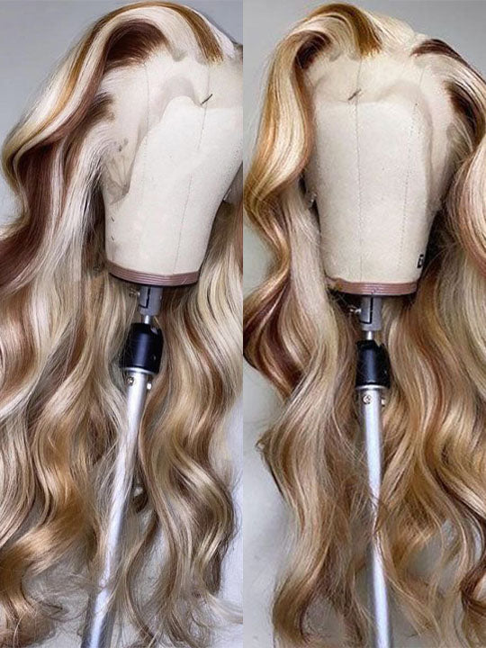 P4/613 P6/613 Brown Hair With Blonde Highlights 3D Body Wave 13x4 Lace Frontal Wigs