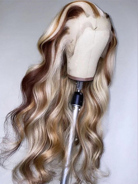 P4/613 P6/613 Brown Hair With Blonde Highlights 3D Body Wave 13x4 Lace Frontal Wigs