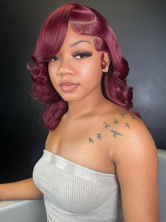 Pre Styled Side Part Colored Body Wave Bob Wig Glueless Drawstring Ready to Go Wigs